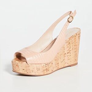 Stuart Weitzman reptile embossed Jean peep-toe wedges